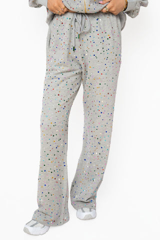QOS Grey Rhinestone Sweat Pant - Boutique Bella BellaBottoms