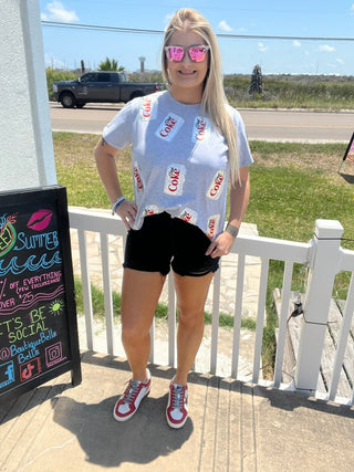 QOS - Grey Scattered Diet Coke Can Tee - Boutique Bella BellaQueen of Sparkles