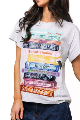 QOS Grey School Books Tee - Boutique Bella BellaQueen of Sparkles