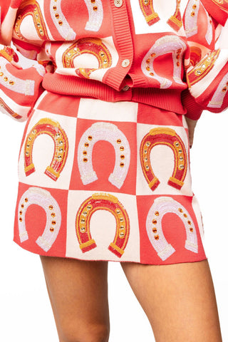 QOS Hot Pink Checkered Horse Shoe Skirt - Boutique Bella BellaQueen of Sparkles