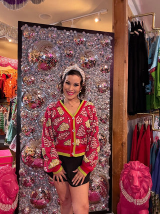 QOS Hot Pink Christmas Cookie Cardigan - Boutique Bella BellaQueen of Sparkles