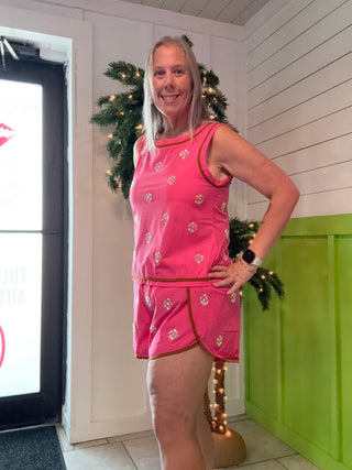 QOS Hot Pink Rhinestone Active Shorts - Boutique Bella BellaActive wear shorts