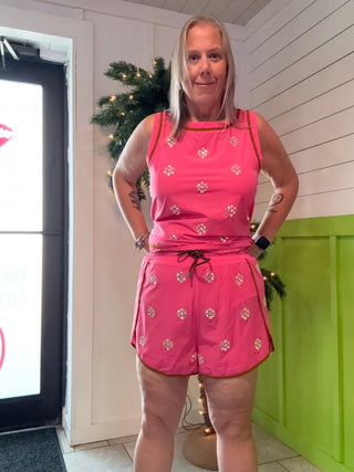 QOS Hot Pink Rhinestone Active Shorts - Boutique Bella BellaActive wear shorts