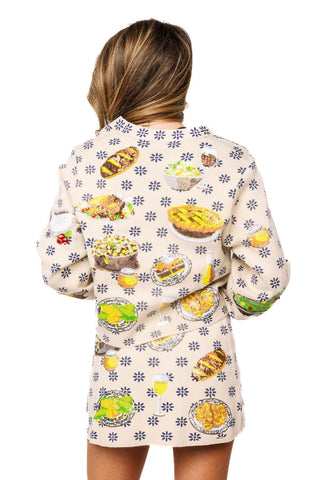 QOS Ivory Flower Print Thanksgiving Meal Button Up Cardigan - Boutique Bella BellaQueen of Sparkles