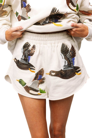 QOS Ivory Flying Ducks Short - Boutique Bella BellaQueen of Sparkles