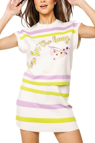QOS Ivory, Green & Purple 'Here For The Boos' Striped Knit Top - Boutique Bella BellaQueen of Sparkles