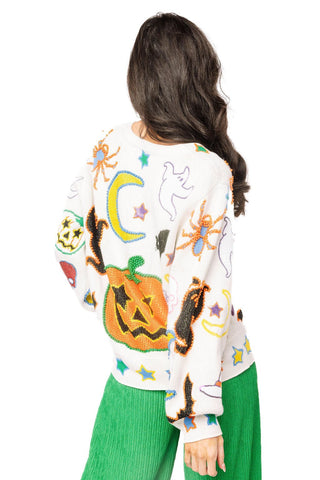 QOS Ivory Halloween Icon Button Up Cardigan - Boutique Bella BellaQueen of Sparkles