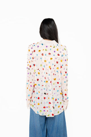 QOS Ivory Jewel & Pearl Button Up Top - Boutique Bella BellaTops
