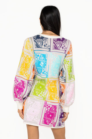 QOS Ivory Multi QOS Queen Card Sweater Dress - Boutique Bella BellaDresses