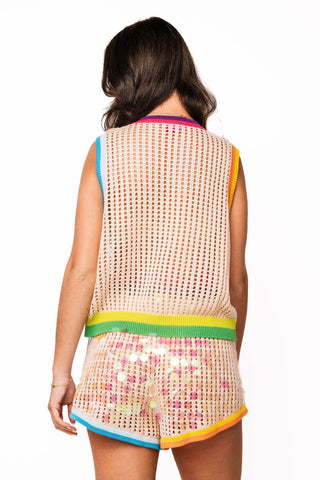 QOS Ivory Rainbow Trim QOS Card Crochet Tank - Boutique Bella BellaTank