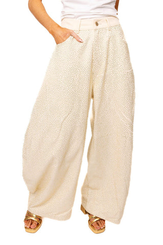 QOS Ivory Rhinestone Denim Barrel Jeans - Boutique Bella BellaJeans