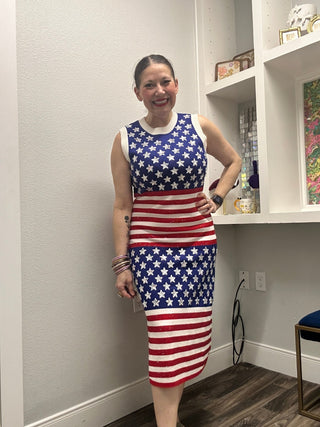 QOS Knit American Flag Stripe Midi Dress - Boutique Bella BellaDress