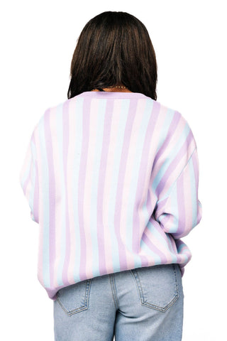 QOS Lavender, Blue & Pink Stripe Mahjong Tile Sweater - Boutique Bella BellaQueen of Sparkles