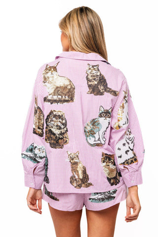 QOS Lavender Gingham Queen of Cats Short - Boutique Bella BellaQueen of Sparkles