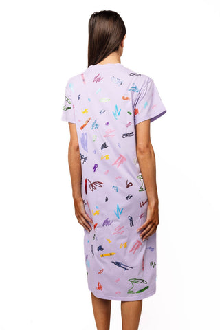 QOS Lavender Multi Crayon Scribble Midi Tee Dress - Boutique Bella BellaQueen of Sparkles