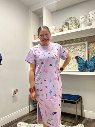 QOS Lavender Multi Crayon Scribble Midi Tee Dress - Boutique Bella BellaQueen of Sparkles