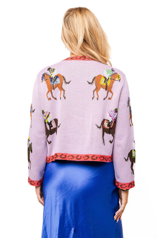 QOS Lavender & Pink Jockey and Horse Button Up Cardigan - Boutique Bella BellaQueen of Sparkles
