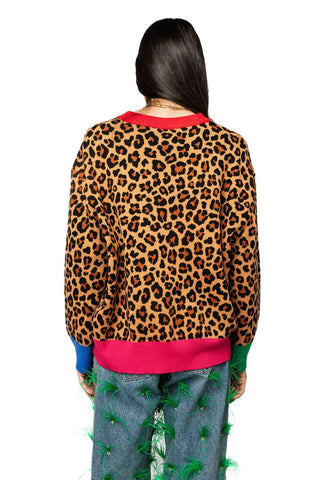QOS Leopard Colorblock Trim Taxi Cab Sweater - Boutique Bella BellaQueen of Sparkles