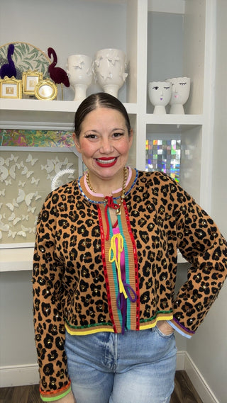 QOS Leopard Multi Tie Rhinestone Sweater - Boutique Bella BellaQueen of Sparkles