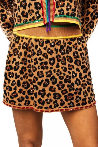 QOS Leopard Rhinestone Knit Skirt - Boutique Bella BellaQueen of Sparkles