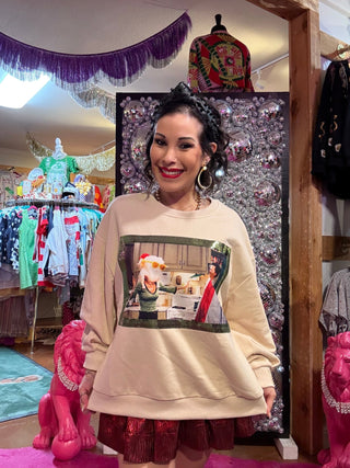 QOS Licensed Beige Monica Turkey Head Sweatshirt - Boutique Bella BellaQueen of Sparkles