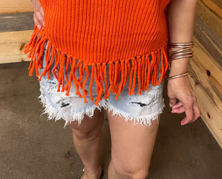 QOS - Licensed - Clemson Orange & Purple 'Tigers' Fringe Sweater Vest - Boutique Bella BellaQueen of Sparkles