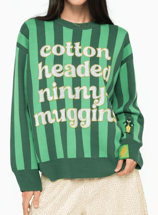 QOS Licensed Green Striped Sequin & Beaded 'Cotton Head Ninny Muggins' Sweater - Boutique Bella BellaTops