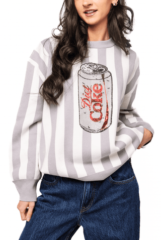 QOS Licensed Grey & White Striped Diet Coke Can Sweater - Boutique Bella BellaQueen of Sparkles