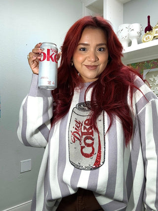 QOS Licensed Grey & White Striped Diet Coke Can Sweater - Boutique Bella BellaQueen of Sparkles