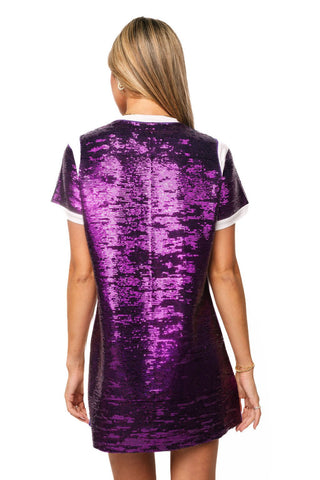 QOS Licensed LSU Full Sequin Mascot Tee Dress - Boutique Bella BellaQueen of Sparkles