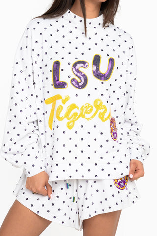 QOS Licensed LSU Jeweled Mock Neck Sweatshirt - Boutique Bella BellaTops