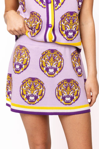 QOS Licensed LSU Knit in Rhinestone Knit Skirt - Boutique Bella BellaQueen of Sparkles