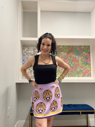 QOS Licensed LSU Knit in Rhinestone Knit Skirt - Boutique Bella BellaQueen of Sparkles