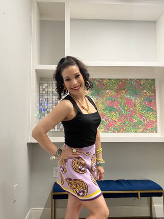 QOS Licensed LSU Knit in Rhinestone Knit Skirt - Boutique Bella BellaQueen of Sparkles