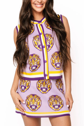 QOS Licensed LSU Knit in Rhinestone Knit Skirt - Boutique Bella BellaQueen of Sparkles