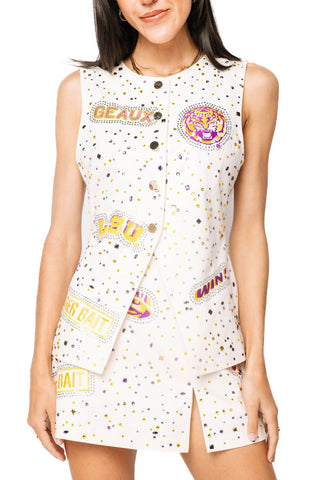 QOS Licensed LSU Multi Rhinestone Scattered Logo Vest - Boutique Bella BellaQueen of Sparkles