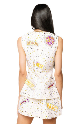 QOS Licensed LSU Multi Rhinestone Scattered Logo Vest - Boutique Bella BellaQueen of Sparkles