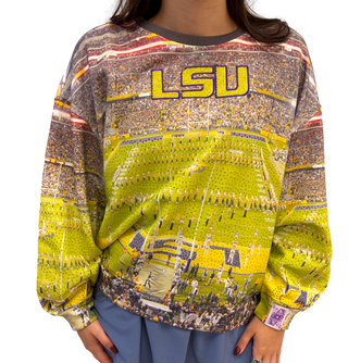 QOS Licensed LSU Stadium Graphic Scene Sweatshirt - Boutique Bella BellaQueen of Sparkles