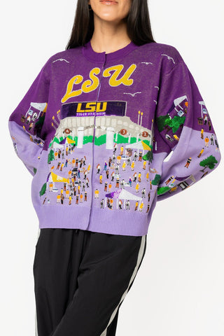 QOS Licensed LSU Stadium Tailgate Party Button Up Cardigan - Boutique Bella BellaQueen of Sparkles