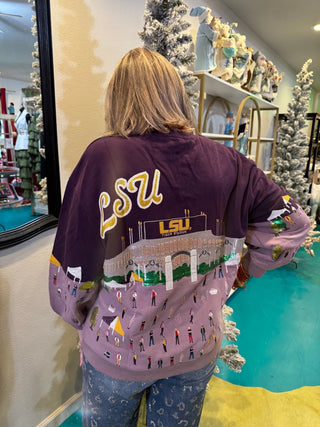QOS Licensed LSU Stadium Tailgate Party Sweatshirt - Boutique Bella BellaQueen of Sparkles
