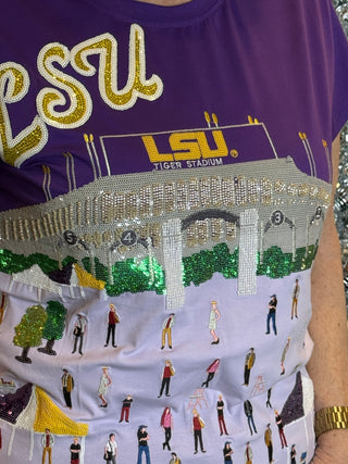 QOS Licensed LSU Stadium Tailgate Party Tee - Boutique Bella BellaQueen of Sparkles