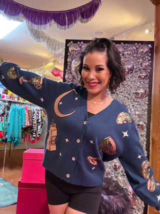 QOS Licensed Navy Midnight Margarita and Salt Cardigan - Boutique Bella BellaQueen of Sparkles