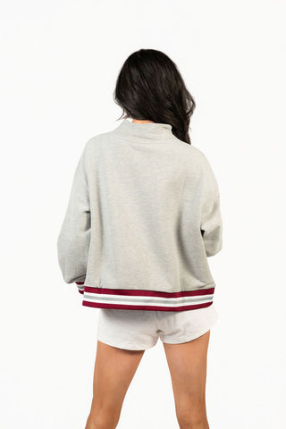 QOS Licensed Texas A&M Grey Gingham Mascot Mock Neck Sweatshirt - Boutique Bella BellaQueen of Sparkles