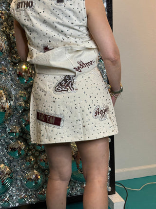 QOS Licensed Texas A&M Multi Rhinestone Scattered Logo Skirt - Boutique Bella BellaQueen of Sparkles
