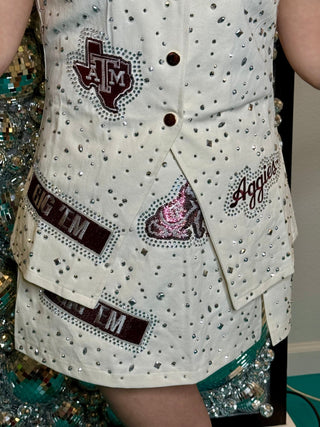 QOS Licensed Texas A&M Multi Rhinestone Scattered Logo Skirt - Boutique Bella BellaQueen of Sparkles