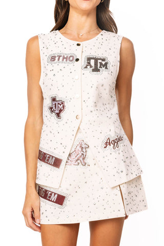 QOS Licensed Texas A&M Multi Rhinestone Scattered Logo Vest - Boutique Bella BellaQueen of Sparkles