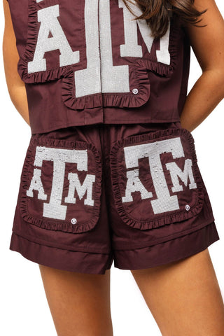 QOS Licensed Texas A&M Ruffle Mascot Patch Short - Boutique Bella BellaQueen of Sparkles