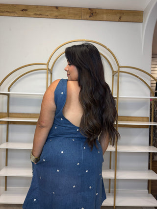 QOS Licensed Texas A&M Scattered Jewel Denim Sequin Mascot Tank Dress - Boutique Bella BellaQueen of Sparkles