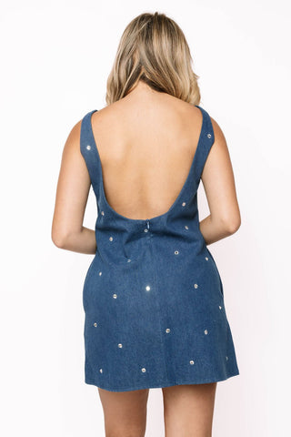 QOS Licensed Texas A&M Scattered Jewel Denim Sequin Mascot Tank Dress - Boutique Bella BellaQueen of Sparkles