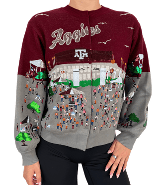 QOS Licensed Texas A&M Stadium Tailgate Party Button Up Cardigan - Boutique Bella BellaQueen of Sparkles